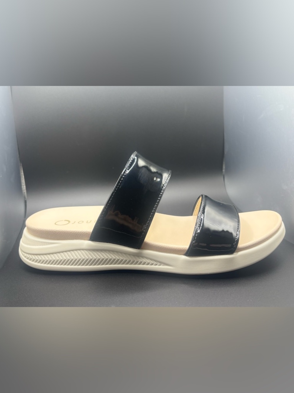 Journee Collection Janis Wedge Black Patent Women’s Sandals Size 7.5 - Picture 4 of 12